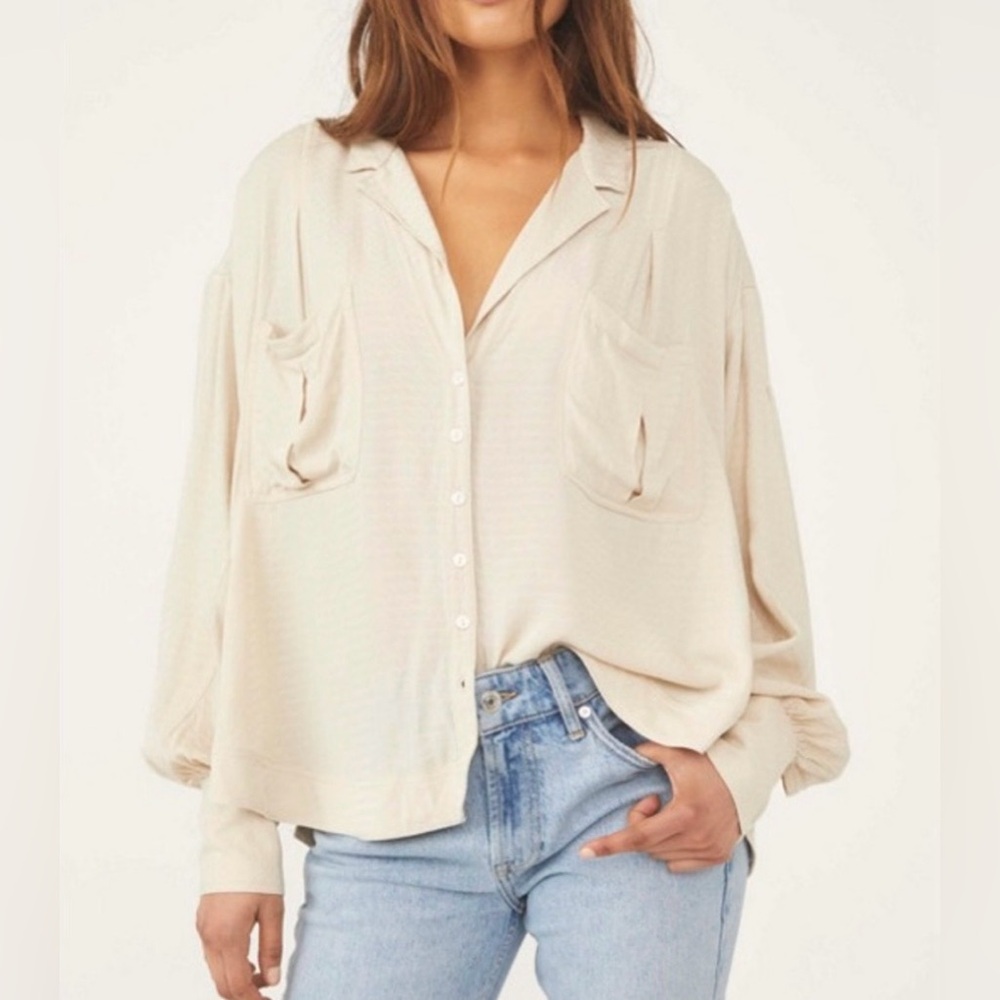 Free People Erin’s Jacquard Oversized Viscose Long Sleeve Button Down